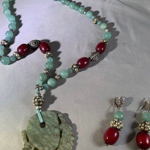 Vintage Jade Necklace and Earrings